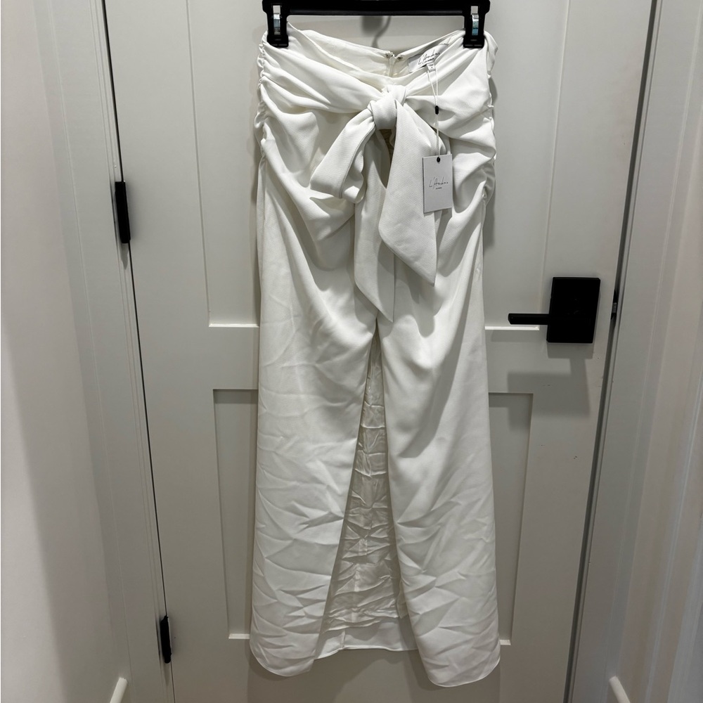 L’Academie white maxi skirt with front slit